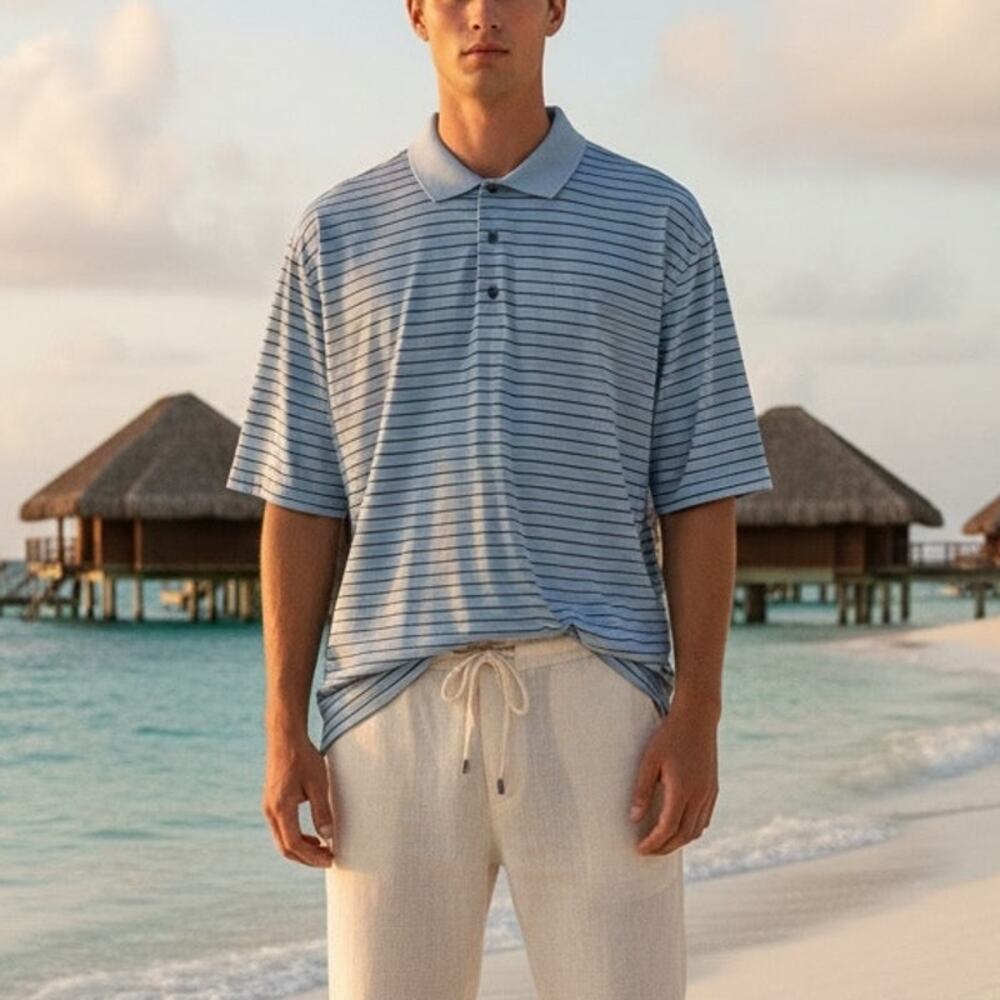 FootJoy Blue Stripe Knit Short Sleeve Golf Polo Shirt XXL